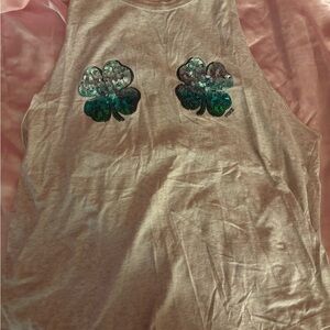 PINK Victoria's Secret Gray Tank Top with Sequin Clovers